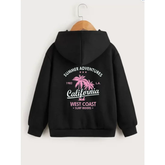Arnay Çocuk Unisex Kapüşonlu Ön Ve Arka California Baskılı Sweatshirt - Siyah