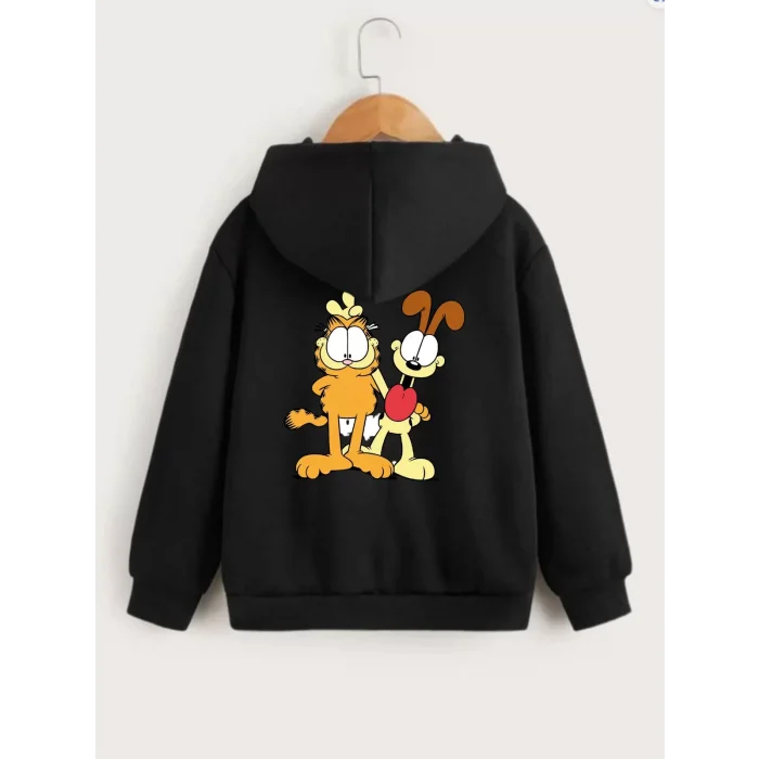 Arnay Çocuk Unisex Kapüşonlu Ön Ve Arka Garfield Baskılı Sweatshirt - Siyah