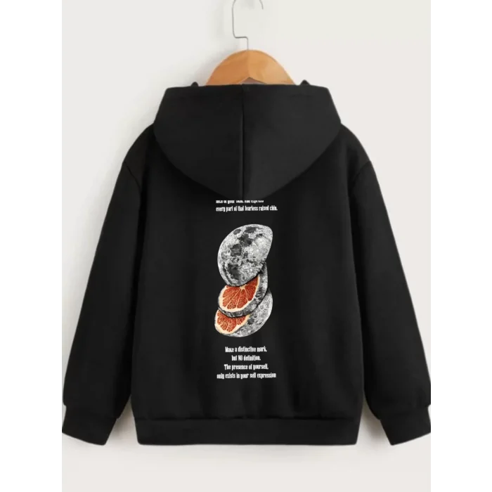 Arnay Çocuk Unisex Kapüşonlu Ön Ve Arka Moon Special Baskılı Sweatshirt - Siyah