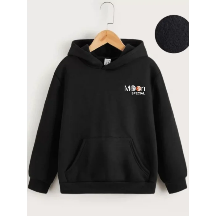Arnay Çocuk Unisex Kapüşonlu Ön Ve Arka Moon Special Baskılı Sweatshirt - Siyah