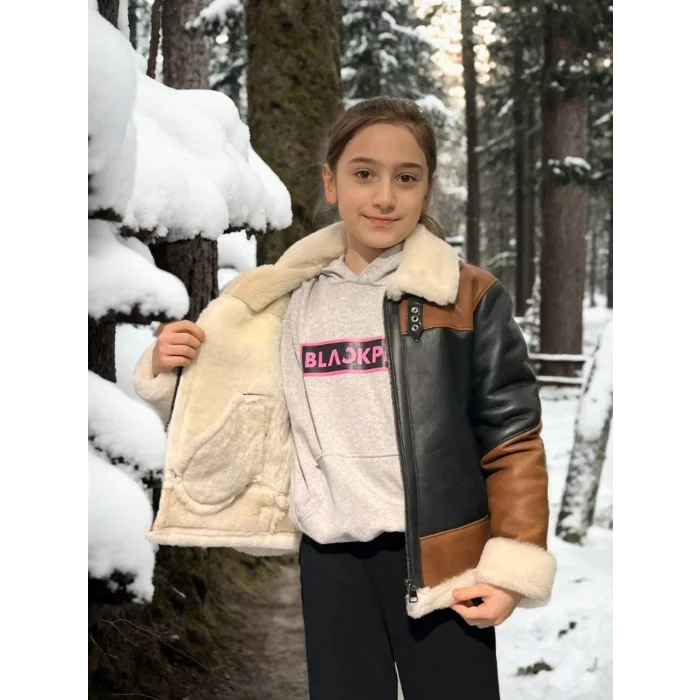 Arnay Çocuk Yakalı Parçalı Kürk - Kahve