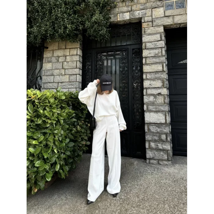 Arnay Crop, Pantolon Fitilli İkili Takım - Beyaz