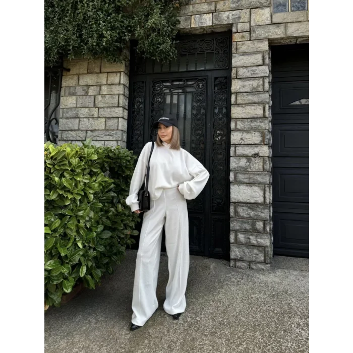 Arnay Crop, Pantolon Fitilli İkili Takım - Beyaz