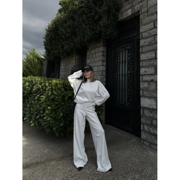 Arnay Crop, Pantolon Fitilli İkili Takım - Beyaz