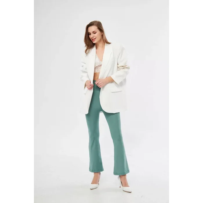 Arnay Dalgıç Yüksel Bel İspanyol Paça Tayt - Buz Mavisi