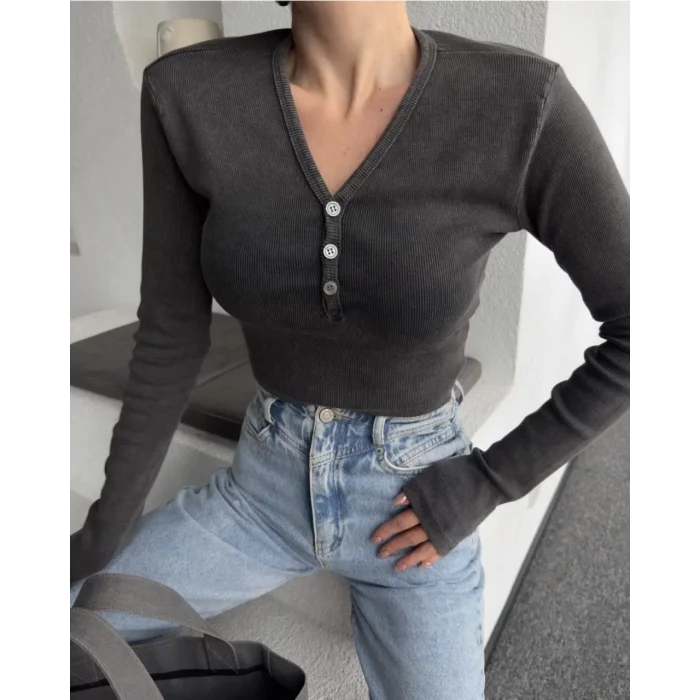 Arnay Düğme Detaylı Yıkamalı Crop