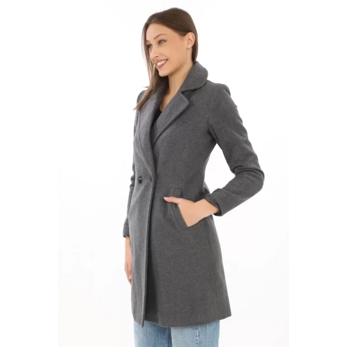 Arnay Düğmeli İçi Astarlı Kadın Kaşmir Kaşe Kaban - Füme