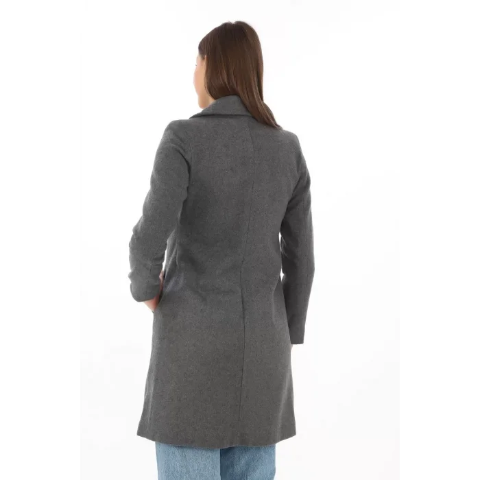 Arnay Düğmeli İçi Astarlı Kadın Kaşmir Kaşe Kaban - Füme