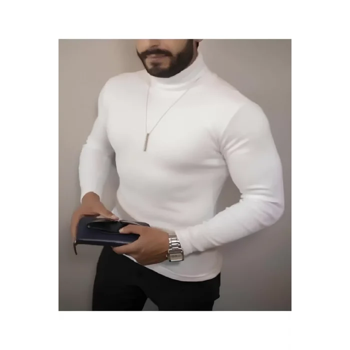 Arnay Erkek Kaşkorse Boğazlı Full Likralı Fitilli Body Kazak - Beyaz