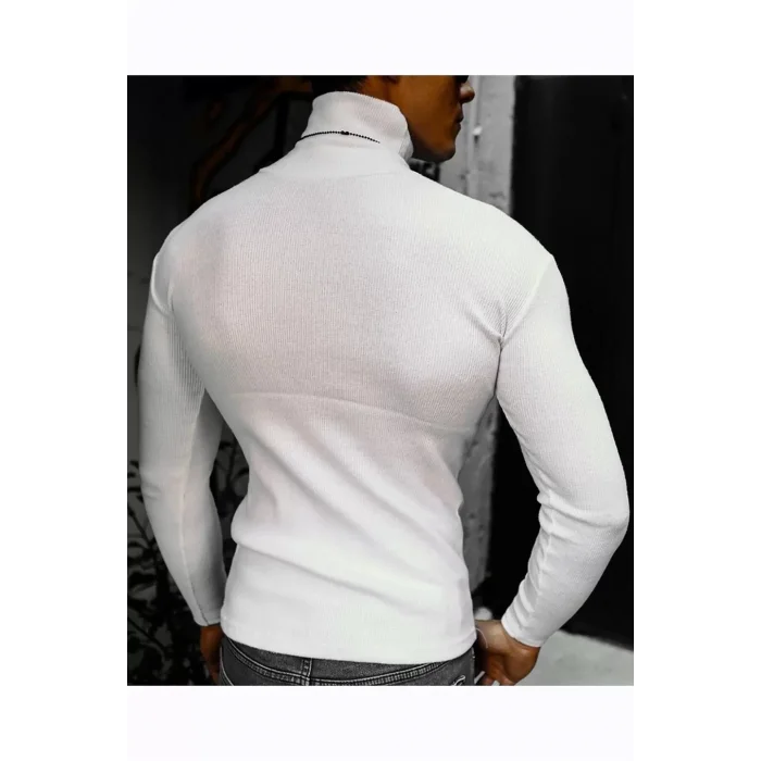 Arnay Erkek Kaşkorse Boğazlı Full Likralı Fitilli Body Kazak - Beyaz