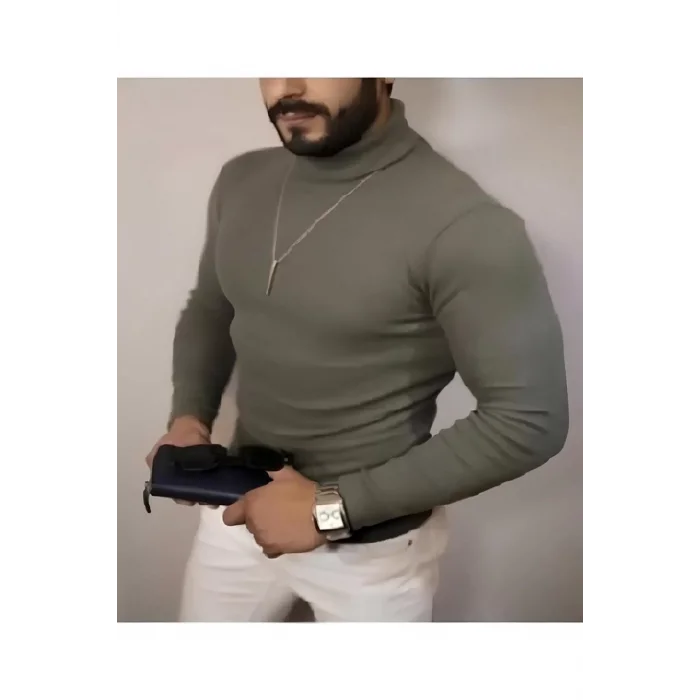 Arnay Erkek Kaşkorse Boğazlı Full Likralı Fitilli Body Kazak - Haki