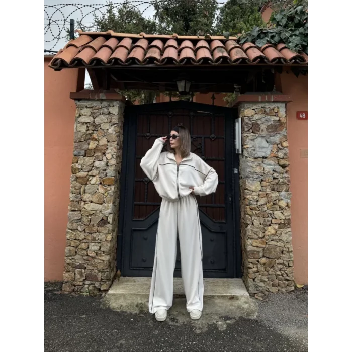 Arnay Fermuarlı Eşofman Pantolon İkili Takım - Beyaz