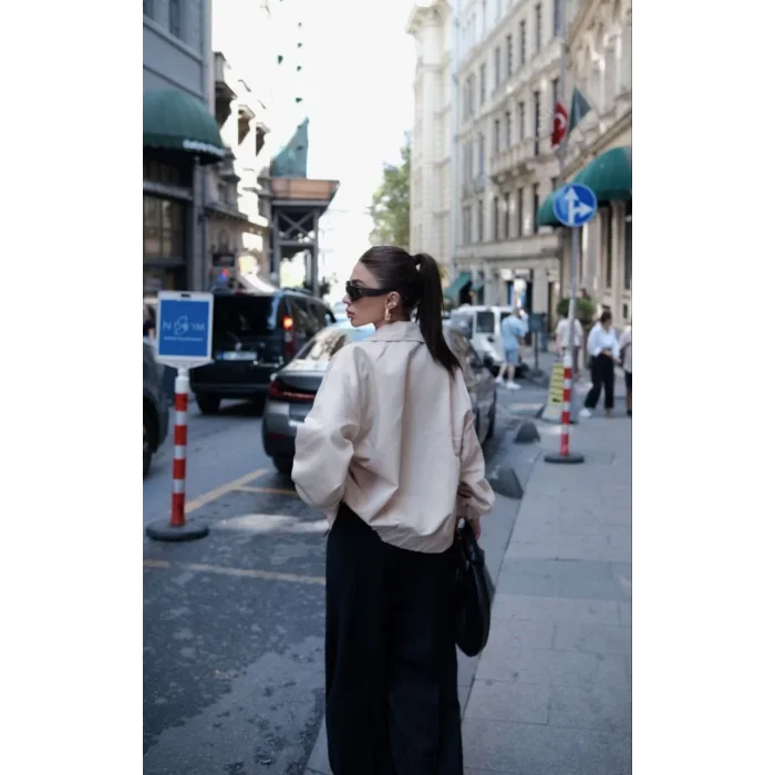 Arnay Fermuarlı Gömlek Yaka Bomber Ceket - Beyaz