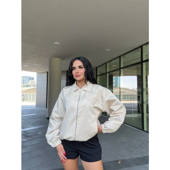 Arnay Fermuarlı Gömlek Yaka Bomber Ceket - Beyaz