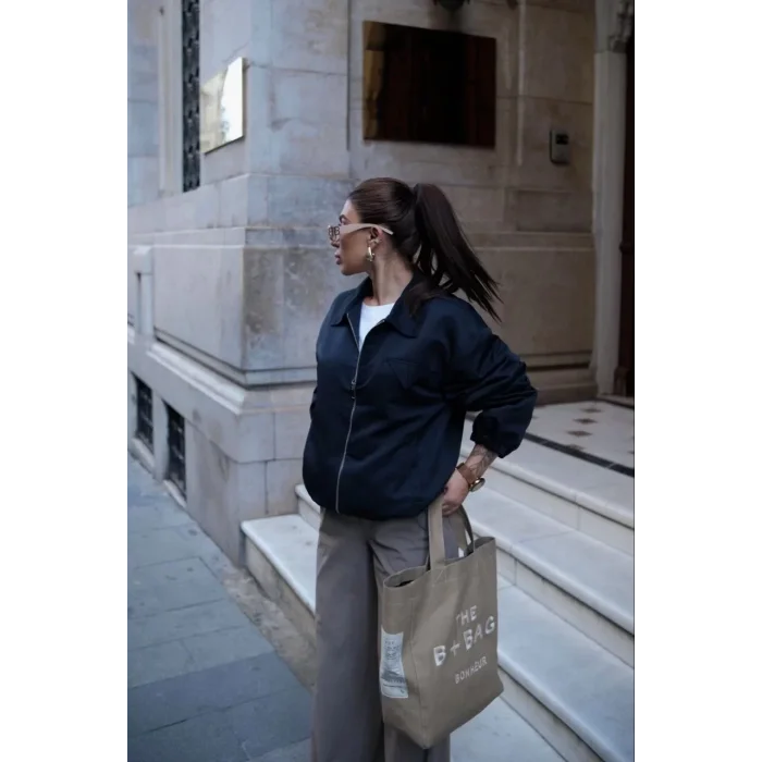 Arnay Fermuarlı Gömlek Yaka Bomber Ceket - Siyah