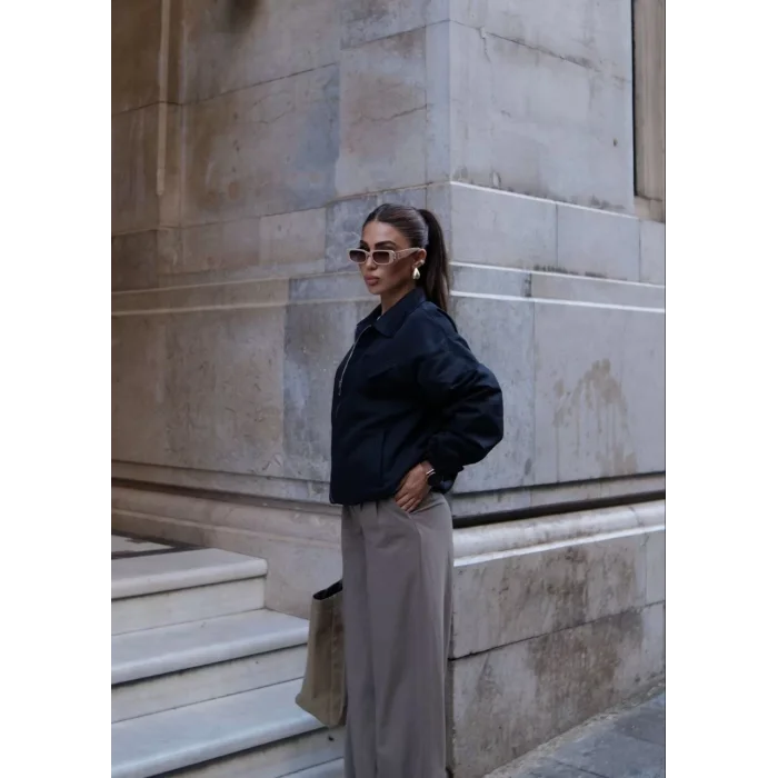 Arnay Fermuarlı Gömlek Yaka Bomber Ceket - Siyah