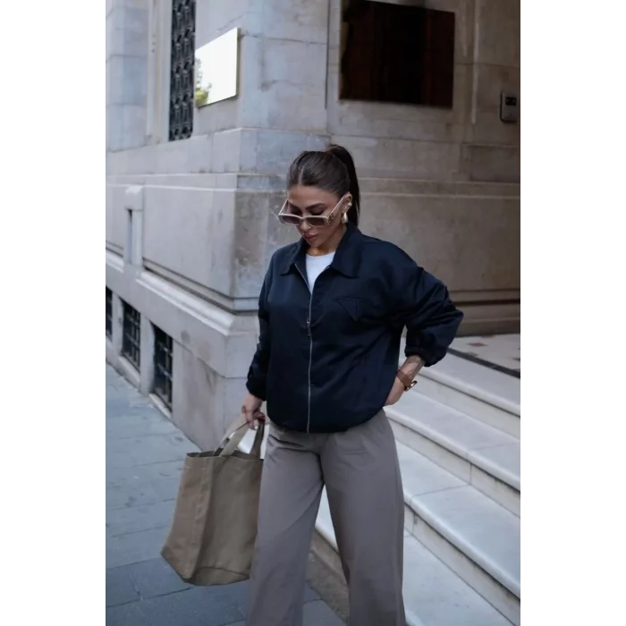 Arnay Fermuarlı Gömlek Yaka Bomber Ceket - Siyah