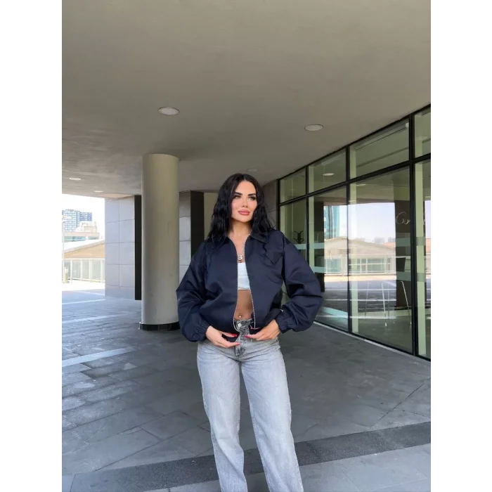 Arnay Fermuarlı Gömlek Yaka Bomber Ceket - Siyah