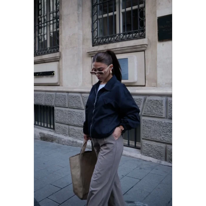 Arnay Fermuarlı Gömlek Yaka Bomber Ceket - Siyah