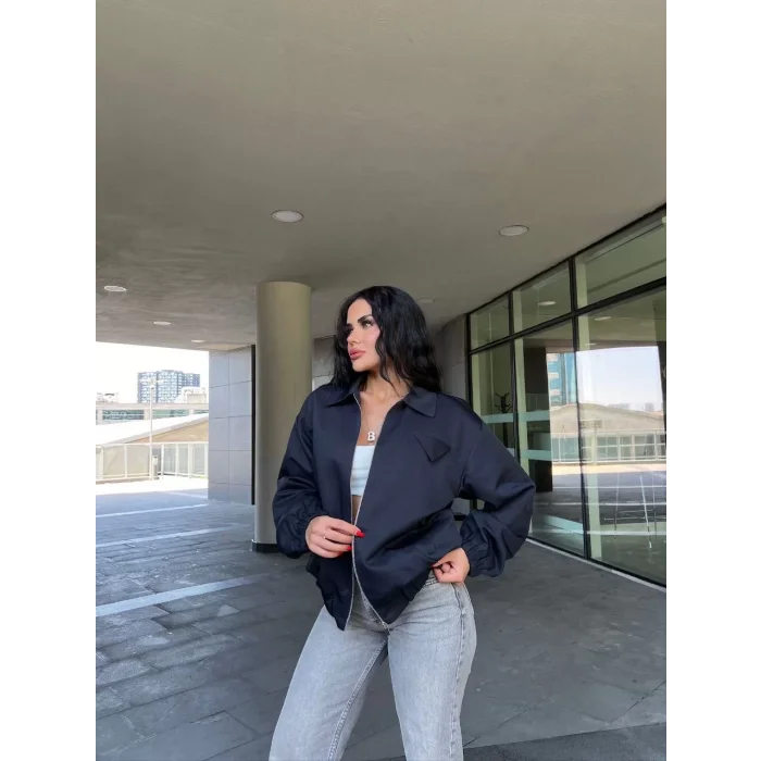 Arnay Fermuarlı Gömlek Yaka Bomber Ceket - Siyah