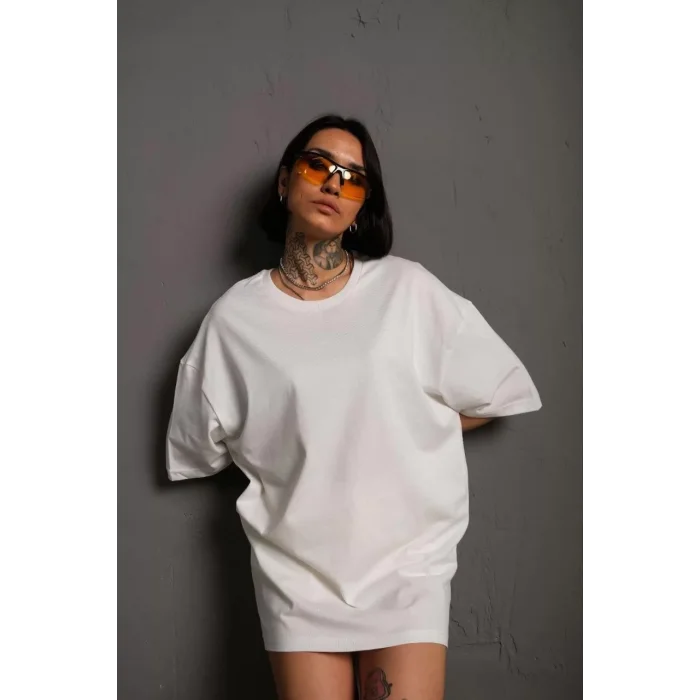 Arnay Kadın 24/1 Düz A Kalite Oversize T-shirt - Beyaz