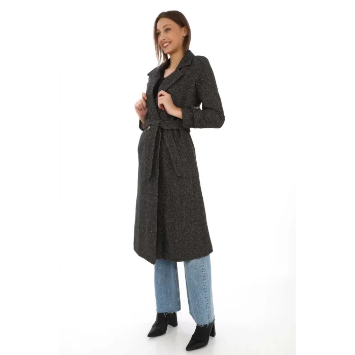 Arnay Kadın Astarlı Balık Sırtı Kaşmir Kaşe Kaban - Kahverengi