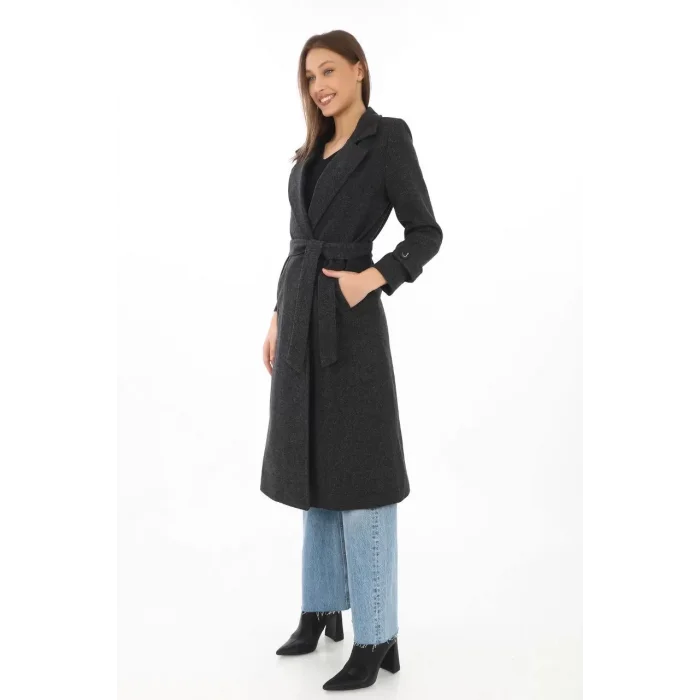 Arnay Kadın Astarlı Balık Sırtı Kaşmir Kaşe Kaban - Siyah
