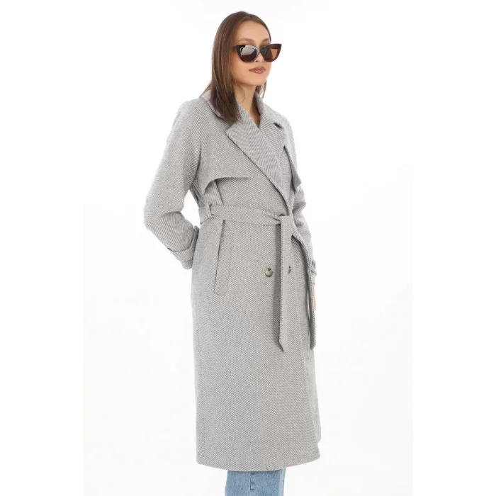 Arnay Kadın Balık Sırtı Kaşmir Uzun Kaşe Kaban - Gri