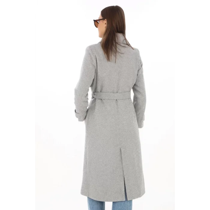 Arnay Kadın Balık Sırtı Kaşmir Uzun Kaşe Kaban - Gri