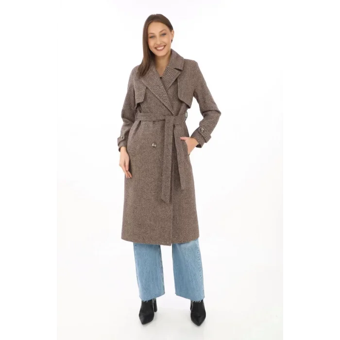 Arnay Kadın Balık Sırtı Kaşmir Uzun Kaşe Kaban - Vizon