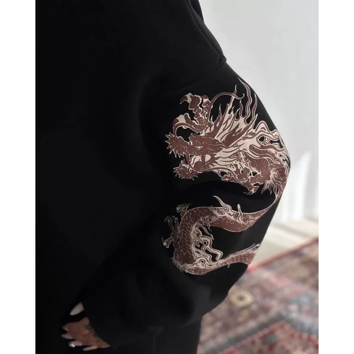 Arnay Kadın Bisiklet Yaka Baskılı Sweatshirt - Siyah