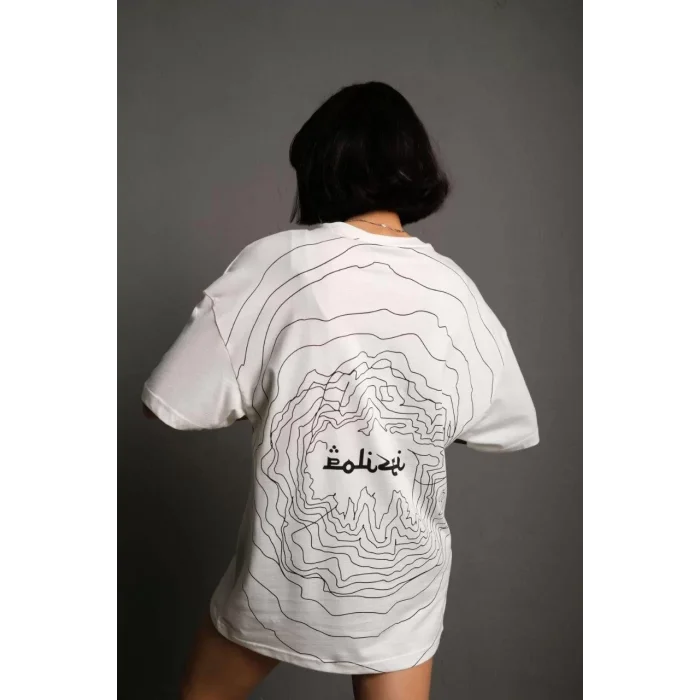 Arnay Kadın Bisiklet Yakalı Sırt Baskılı Oversize T-shirt - Beyaz