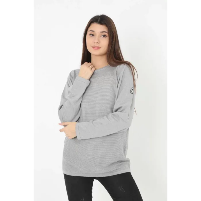 Arnay Kadın Biskilet Yaka Kolu Armalı - Gri