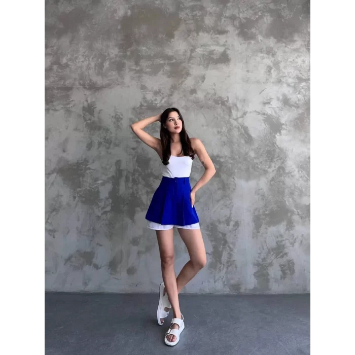 Arnay Kadın Çift Katli Şortlu Etek - Mavi