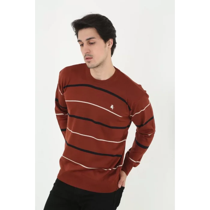 Arnay Kadın Çizgili Nakışlı Kazak - Kırmızı