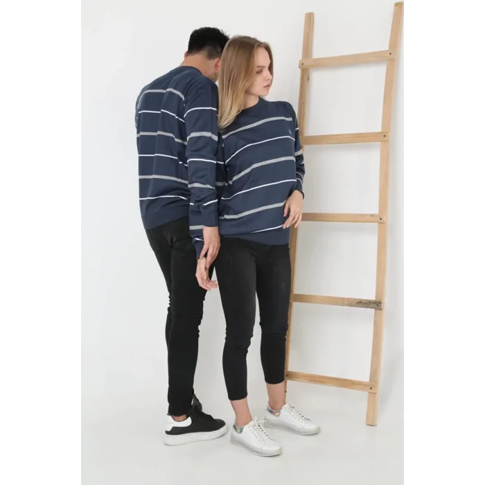 Arnay Kadın Çizgili Nakışlı Kazak - Mavi