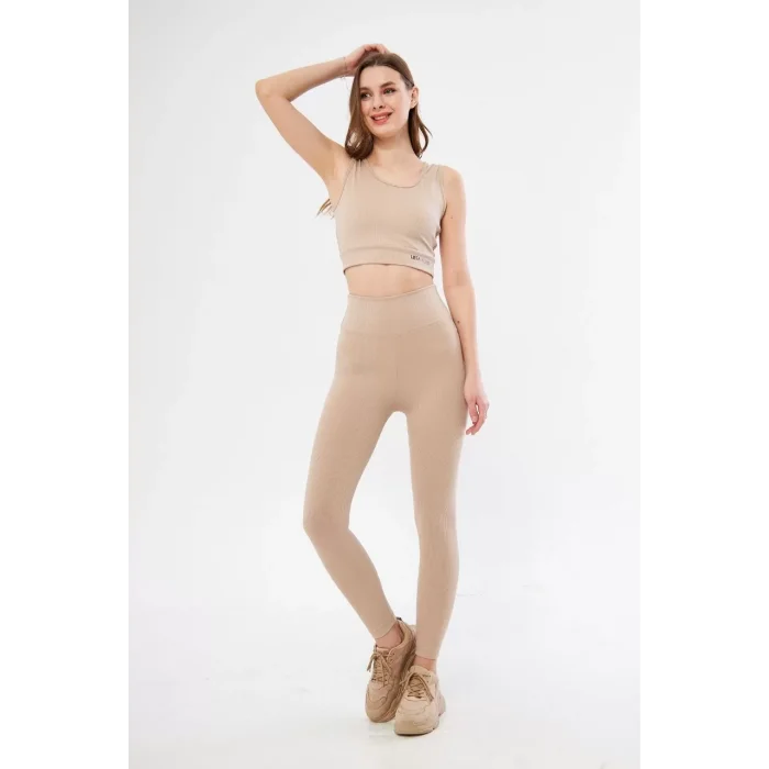Arnay Kadın Crop Tayt İkili Spor Takımı - Bej