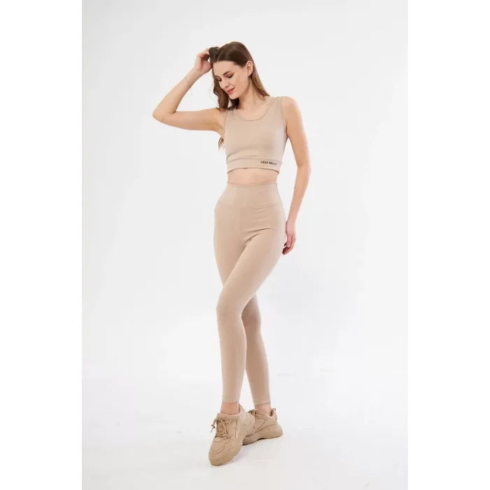 Arnay Kadın Crop Tayt İkili Spor Takımı - Bej
