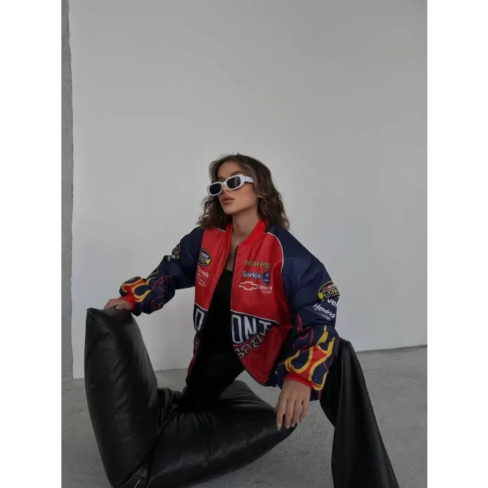 Arnay Kadın Dijital Baskılı Bomber Ceket - Kırmızı