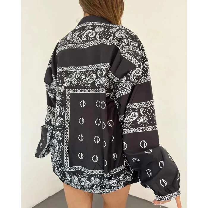 Arnay Kadın Dijital Baskılı Paraşüt Kumaş Rüzgarlık - Siyah