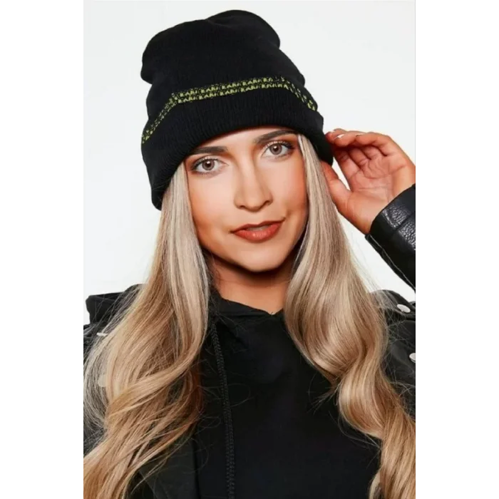 Arnay Kadın Dokuma Simli Triko Bere - Siyah