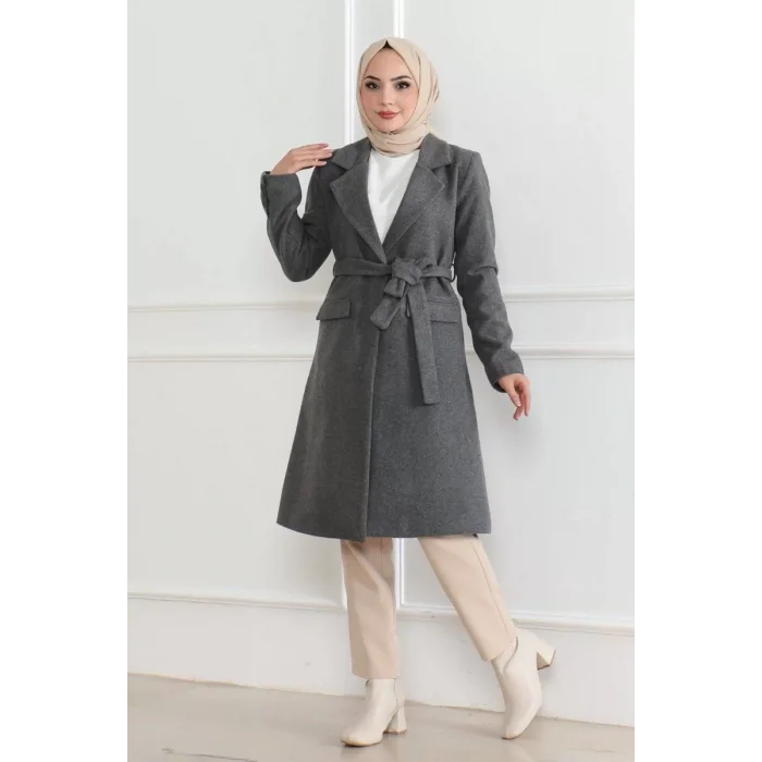 Arnay Kadın Düğmeli İçi Astarlı Kaşmir Kaşe Kaban - Boyalı Gri