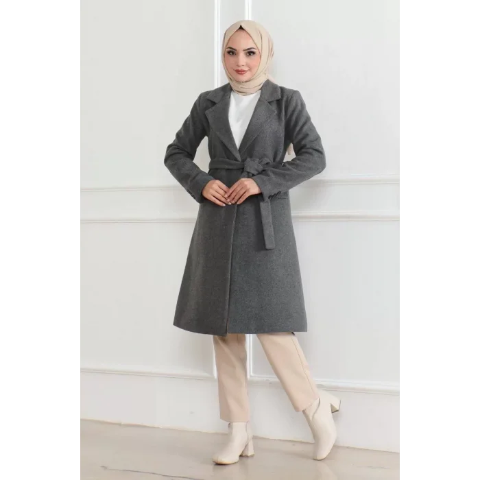 Arnay Kadın Düğmeli İçi Astarlı Kaşmir Kaşe Kaban - Boyalı Gri