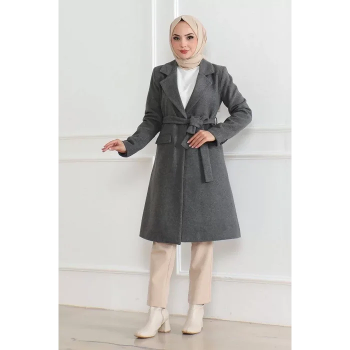 Arnay Kadın Düğmeli İçi Astarlı Kaşmir Kaşe Kaban - Boyalı Gri
