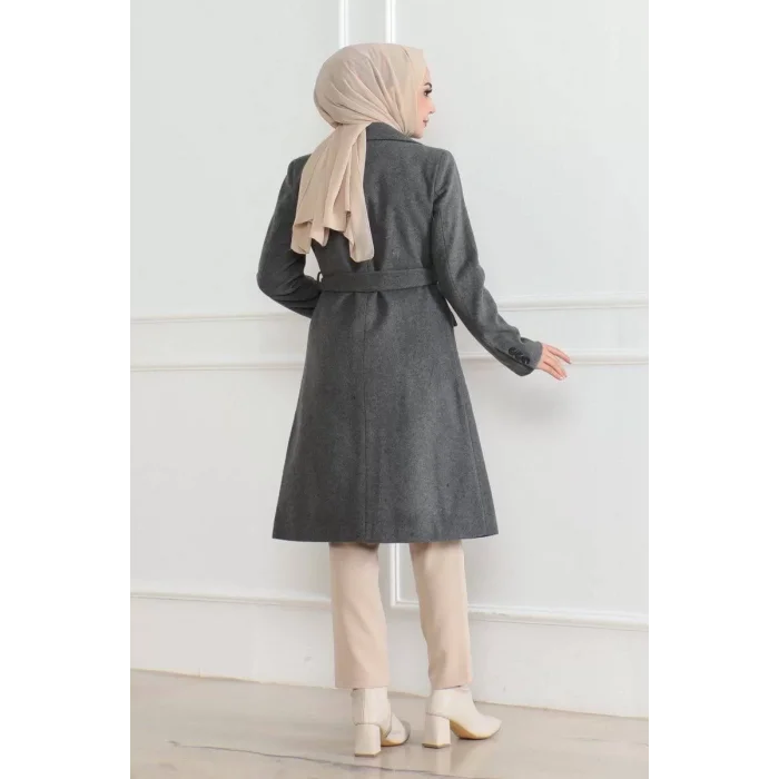 Arnay Kadın Düğmeli İçi Astarlı Kaşmir Kaşe Kaban - Boyalı Gri