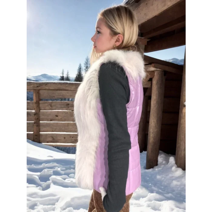 Arnay Kadın Fermuarlı Koyun Derisi Tilki Kürkü - Beyaz