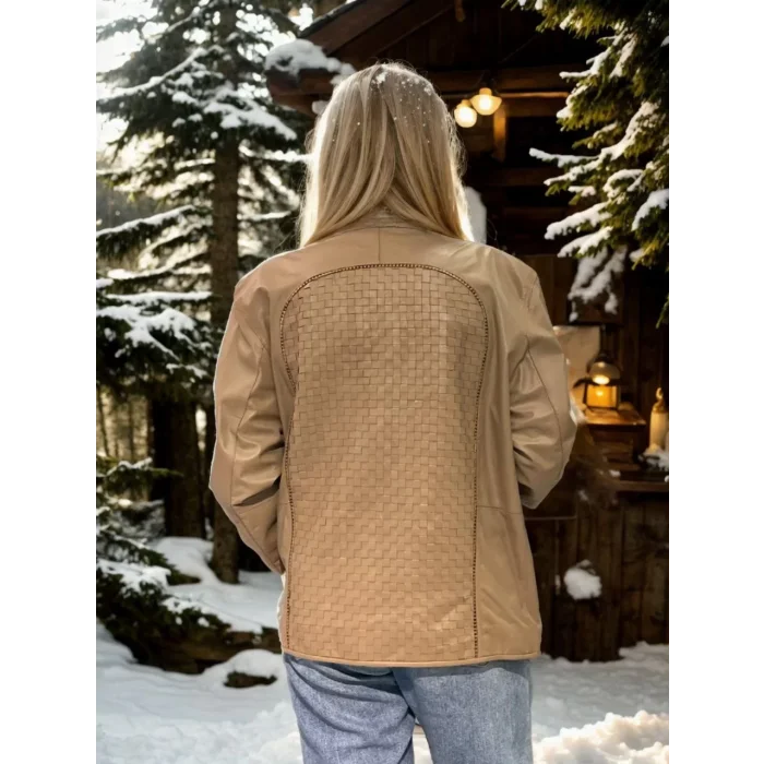 Arnay Kadın Fileli Deri Ceket - Krem