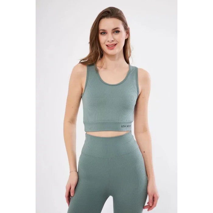 Arnay Kadın Fitilli Baskılı Crop - Buz Mavisi