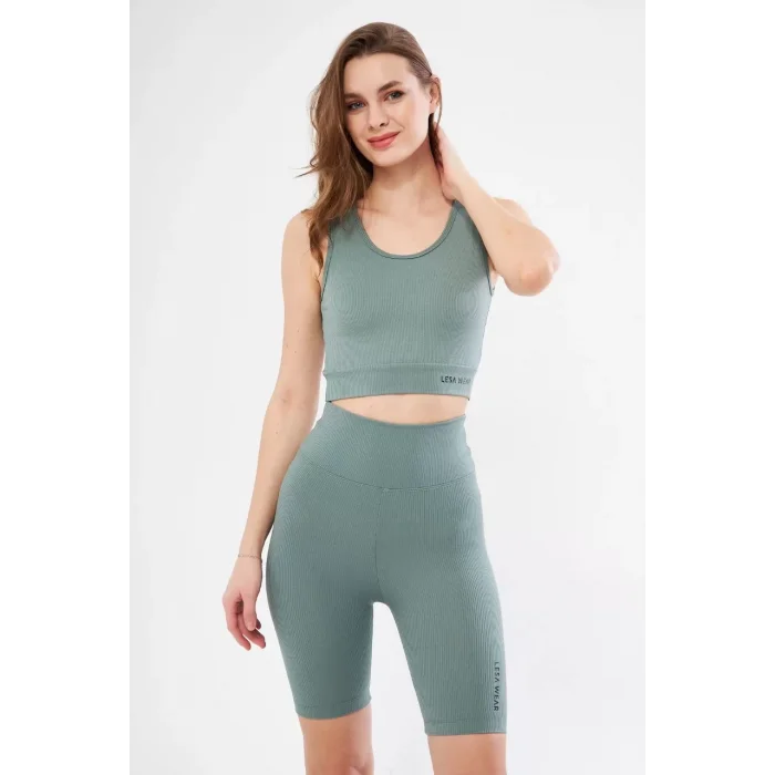 Arnay Kadın Fitilli Baskılı Crop - Buz Mavisi