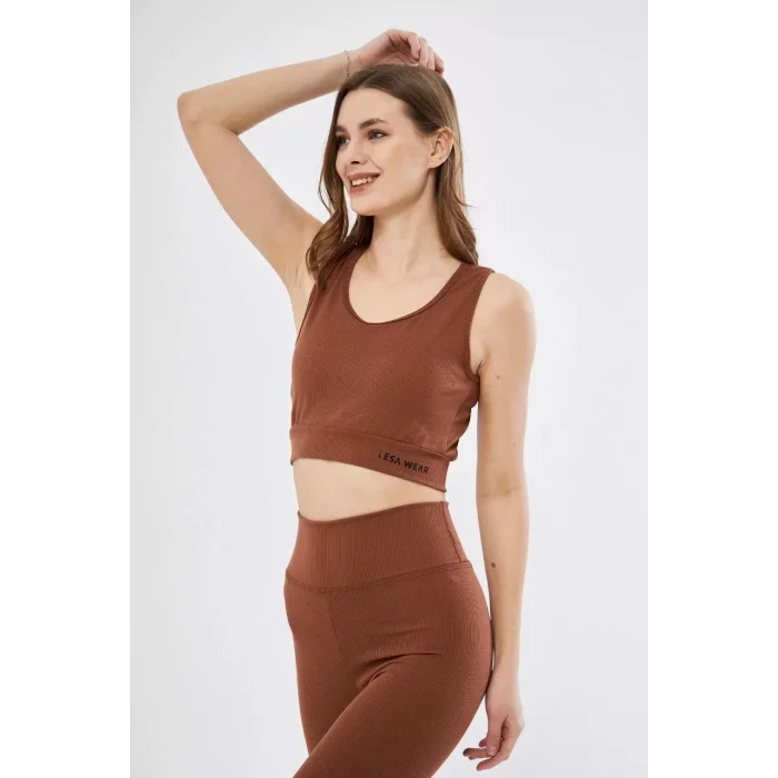 Arnay Kadın Fitilli Baskılı Crop - Kahve